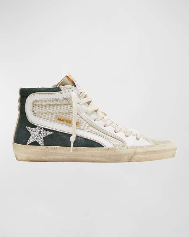 Slide High-Top Glitter Leather Sneakers